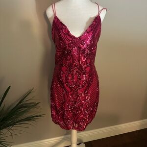 Hot Pink Sequin Cocktail Dress